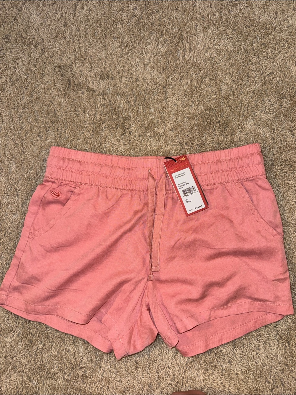 Southern Marsh Coral Pink High-Waist Elastic Shorts